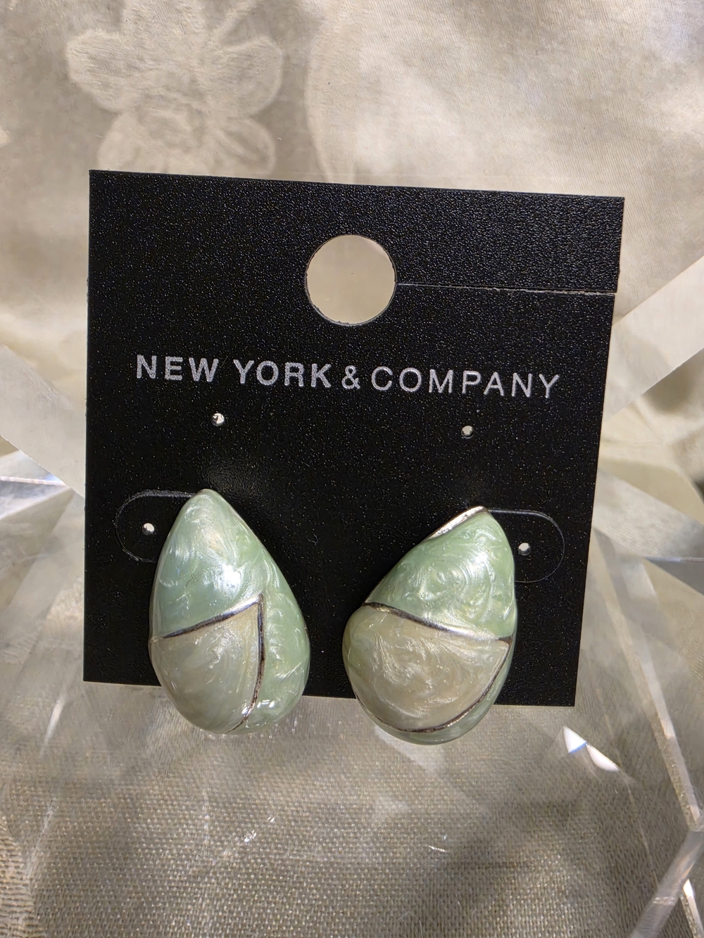 #1229 New York & Company Mint and Pearlized Teardrop  Earrings